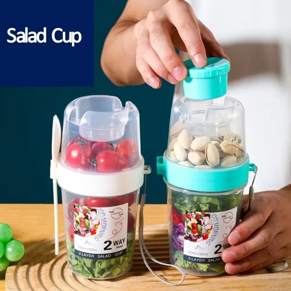 Portable Breakfast & Salad Cup – Yogurt, Cereal & Oatmeal Container with Dressing Holder, Lid & Fork