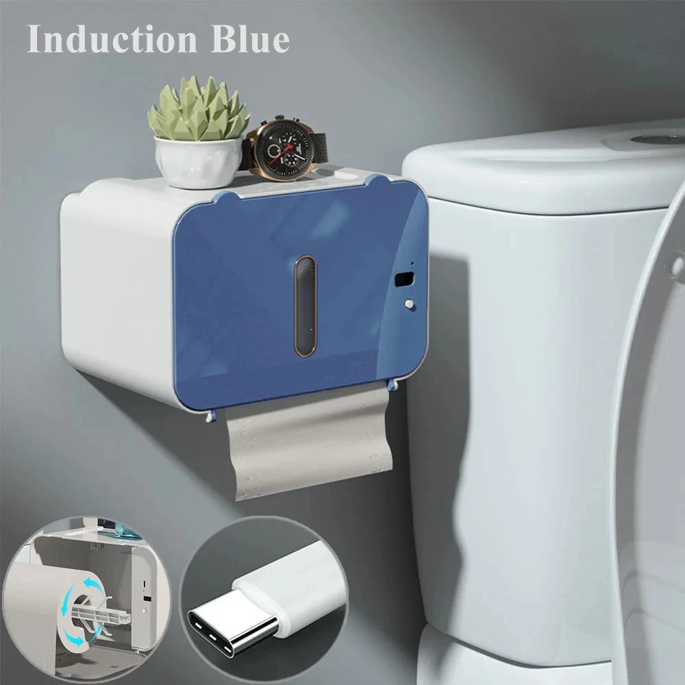 Automatic Induction Toilet Paper Holder – Wall-Mounted WC Paper Dispenser with Shelf for Bathroom
