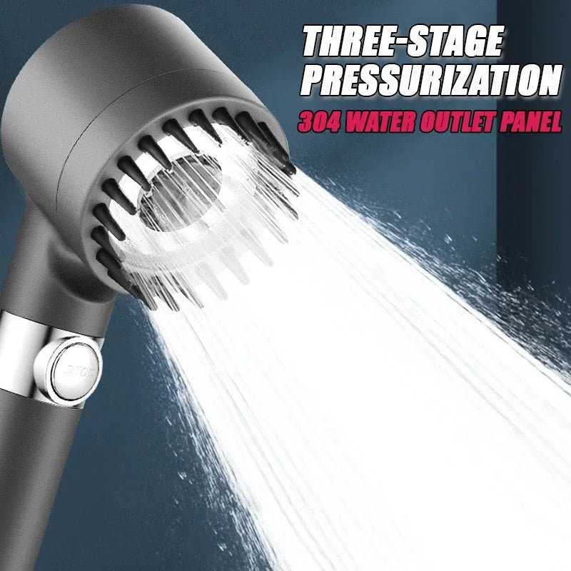 High-Pressure Filter Shower Head – 3-Mode Adjustable Spray with Massage Brush for Bathroom