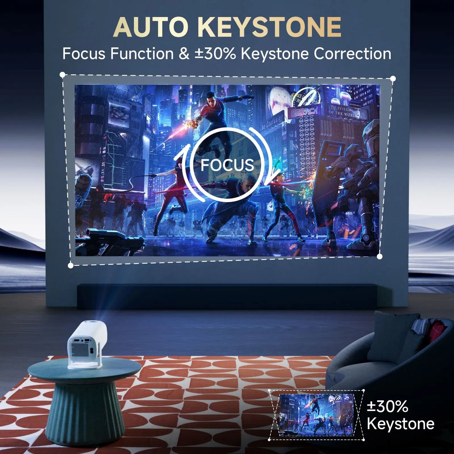 P30 PRO Smart Mini Projector – Android 14, WiFi6, BT 5.0, 4K Supported, 1280×720P Video for Home & Outdoor