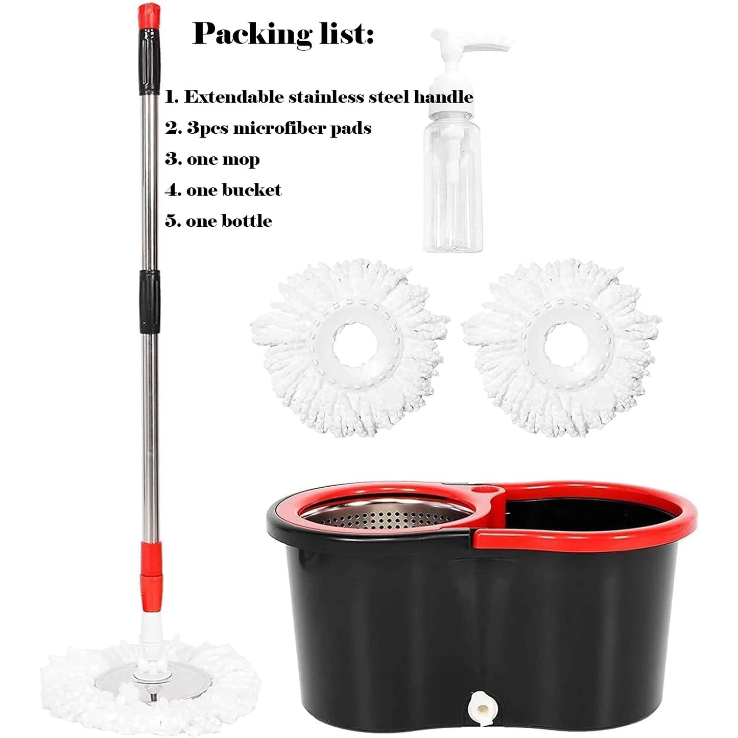 360° Spin Mop & Bucket Set – Wring System with 3 Microfiber Heads, Stainless Steel Basket & 61″ Extended Handle