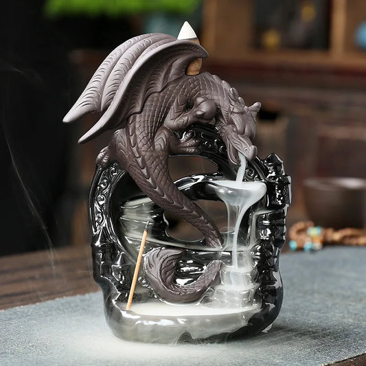 Ceramic Vintage Dragon Backflow Incense Burner – Tabletop Home Decor & Aromatherapy Gift (No Incense Included)