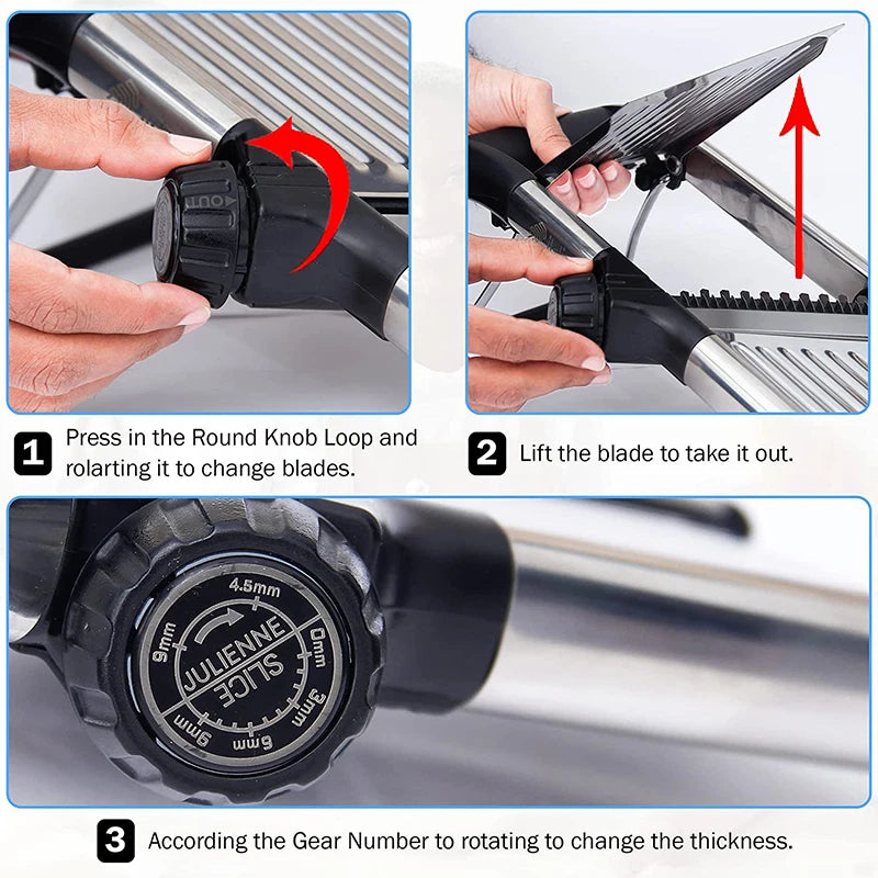 LMETJMA Adjustable Mandoline Slicer – Stainless Steel Vegetable Chopper for Potato, Tomato, Onion & Carrot