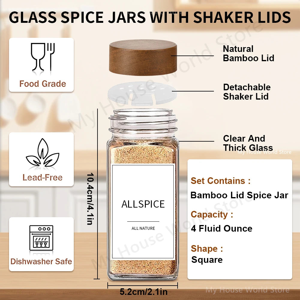 13-Piece Glass Spice Jar Set – 4oz Jars with Bamboo Lids for Kitchen Storage & Organization
