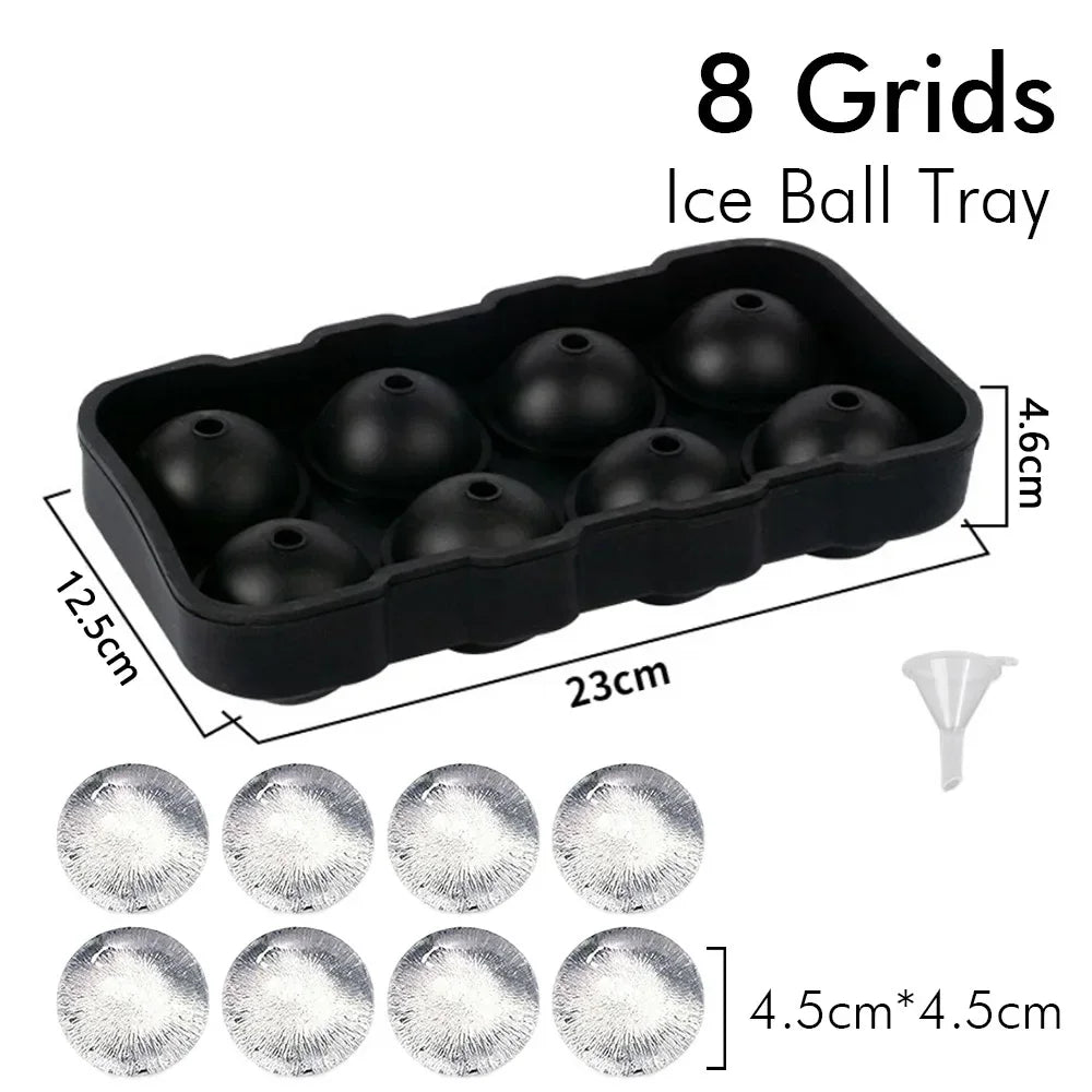 4/6/8 Grid Silicone Ice Cube Molds – Square & Ice Ball Tray with Lid for Whiskey & Drinks