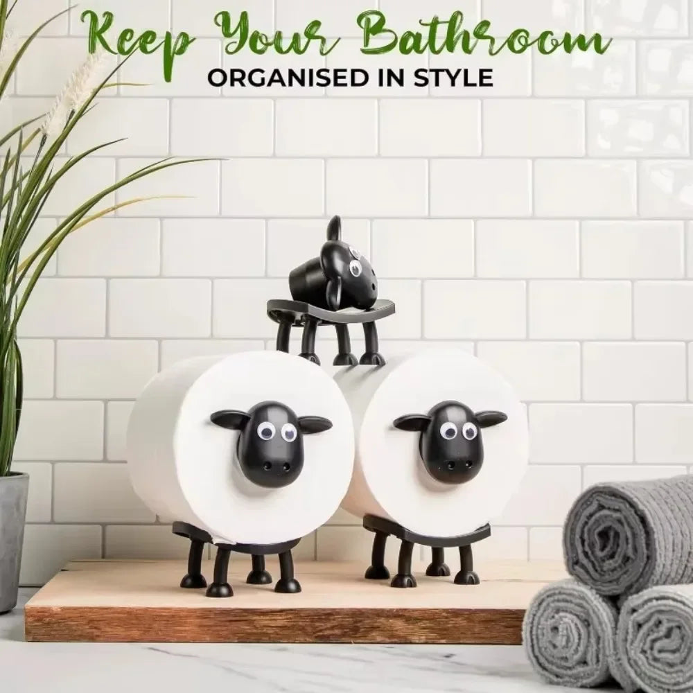 Cute Sheep Toilet Paper Holder Standalone Cartoon Animal Bathroom Decor Non-Slip Base Space-Saving Design Unique Funny Gift Idea