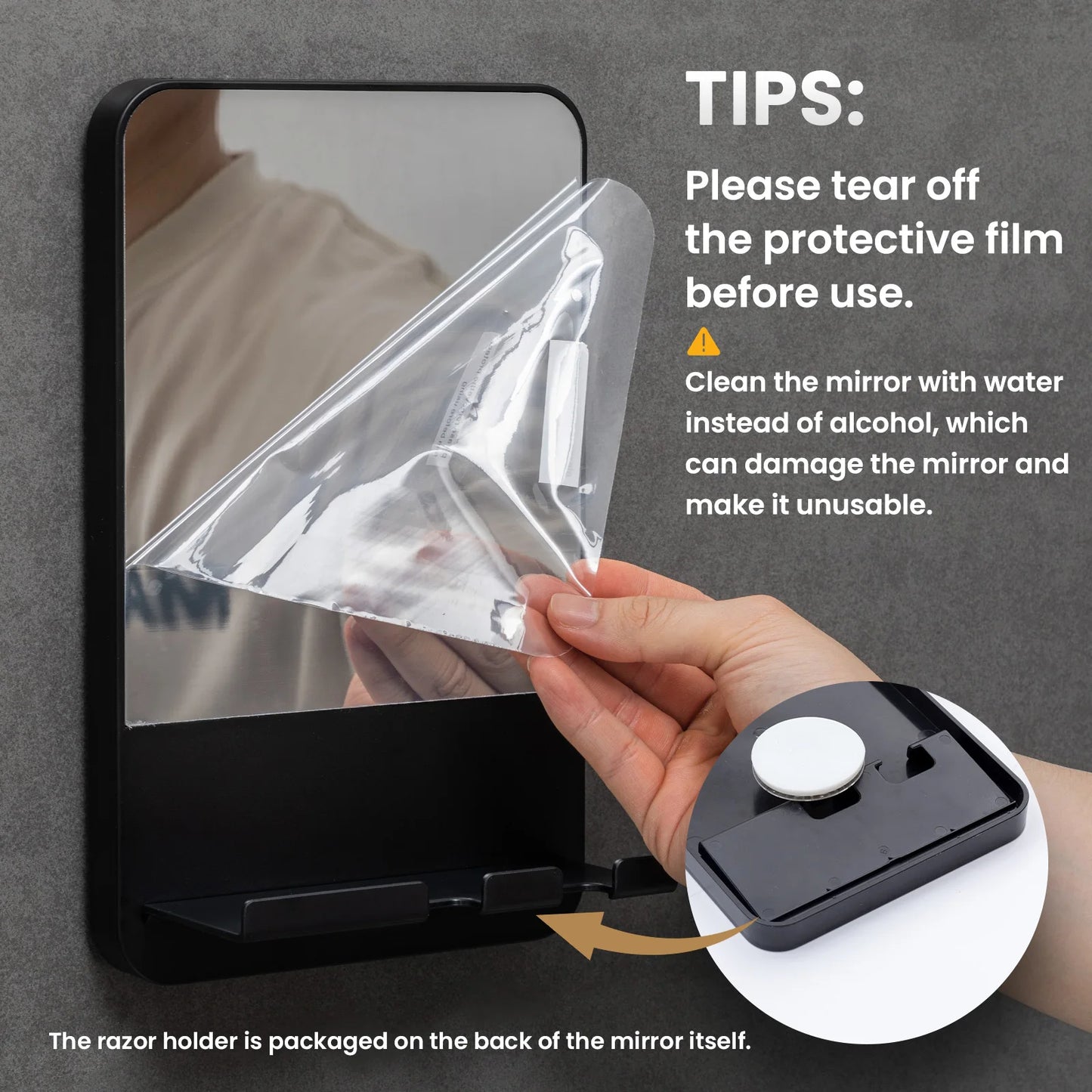 TAILI Fogless Shower Mirror for Shaving – Fog-Free Bathroom Mirror with Razor Holder, Suction Mount, Rust-Proof & Removable