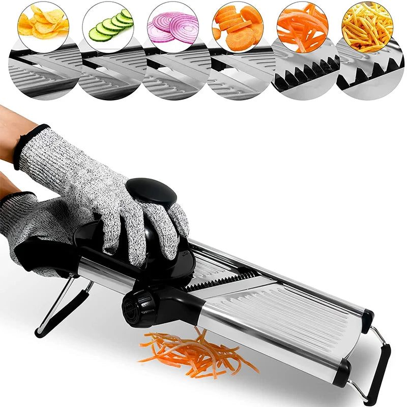 LMETJMA Adjustable Mandoline Slicer – Stainless Steel Vegetable Chopper for Potato, Tomato, Onion & Carrot