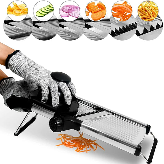 LMETJMA Adjustable Mandoline Slicer – Stainless Steel Vegetable Chopper for Potato, Tomato, Onion & Carrot