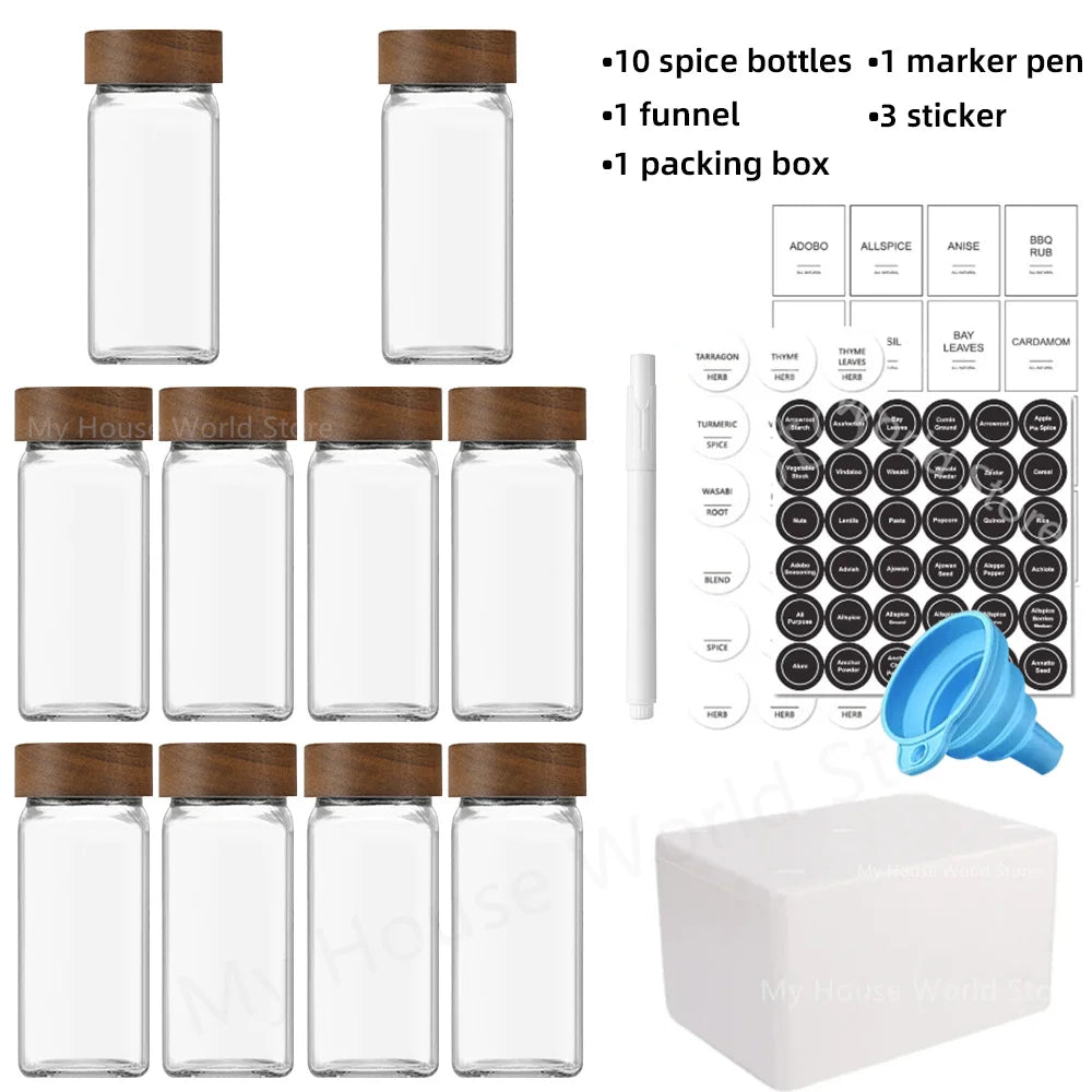 13-Piece Glass Spice Jar Set – 4oz Jars with Bamboo Lids for Kitchen Storage & Organization