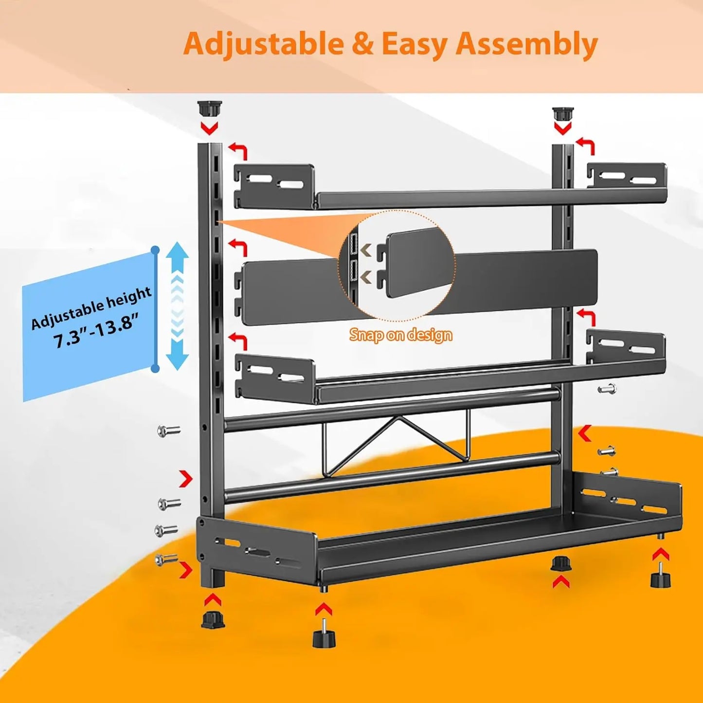 3-Tier Spice Storage Rack – Adjustable Countertop & Cabinet Organizer, Metal Shelf (Black)