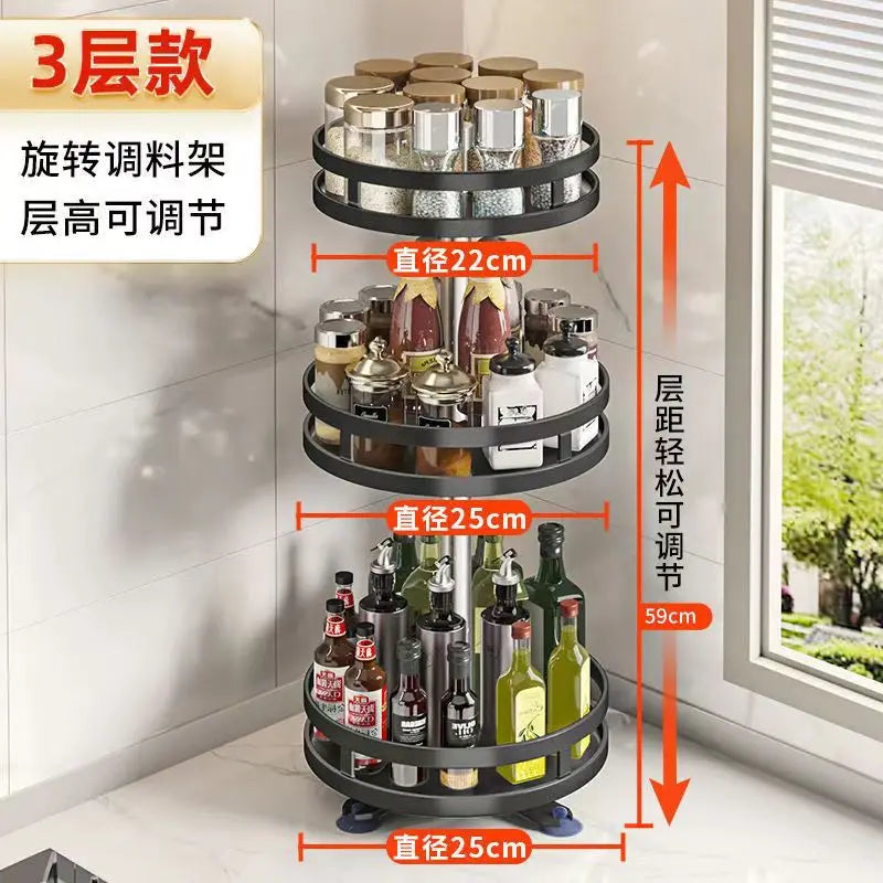 360° Rotating Spice Rack Organizer – Non-Skid Storage Tray for Kitchen Seasonings