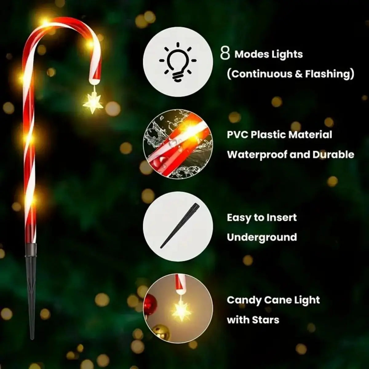 8PCS Solar Garden Cane Lights – 8-Function Waterproof Decorative Xmas Candy Lights