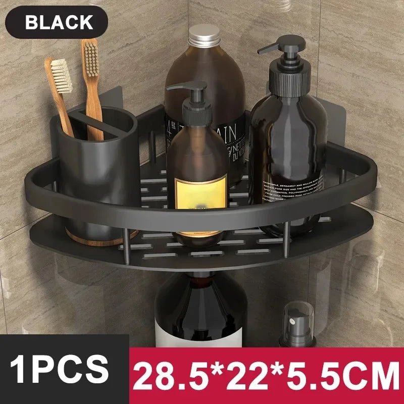 Aluminum Wall-Mounted Bathroom & Kitchen Shelf – No-Drill Shampoo & Shower Storage Rack