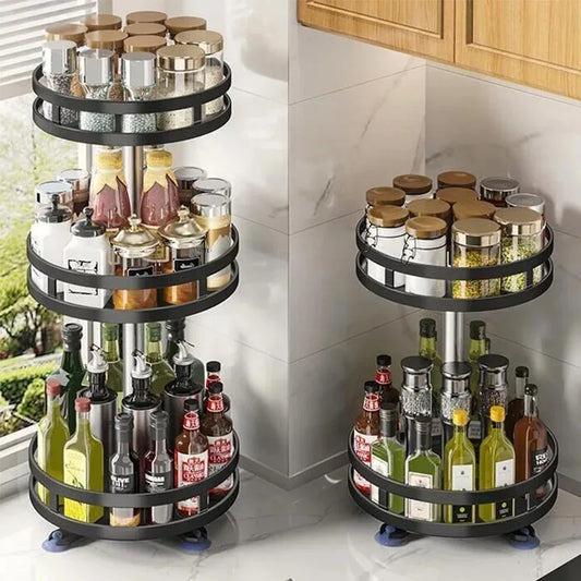 360° Rotating Spice Rack Organizer – Non-Skid Storage Tray for Kitchen Seasonings