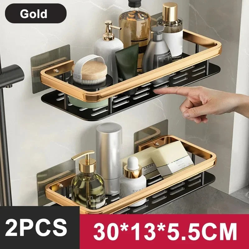 Aluminum Wall-Mounted Bathroom & Kitchen Shelf – No-Drill Shampoo & Shower Storage Rack