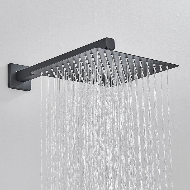 Black Concealed Shower System – Rainfall Waterfall Bathroom Faucet Set with Tub Spout