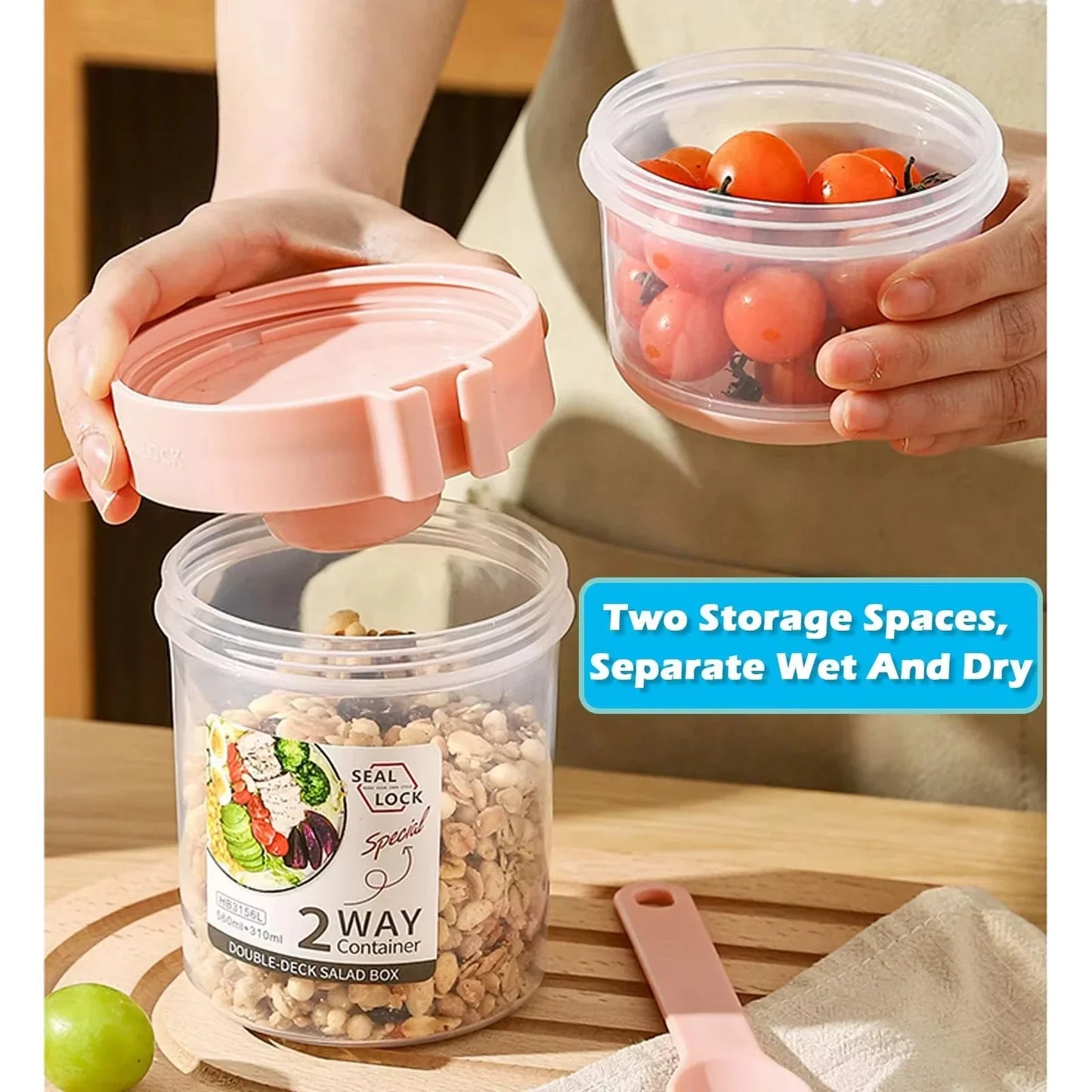 Portable Breakfast & Salad Cup – Yogurt, Cereal & Oatmeal Container with Dressing Holder, Lid & Fork