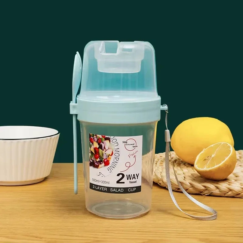 Portable Breakfast & Salad Cup – Yogurt, Cereal & Oatmeal Container with Dressing Holder, Lid & Fork