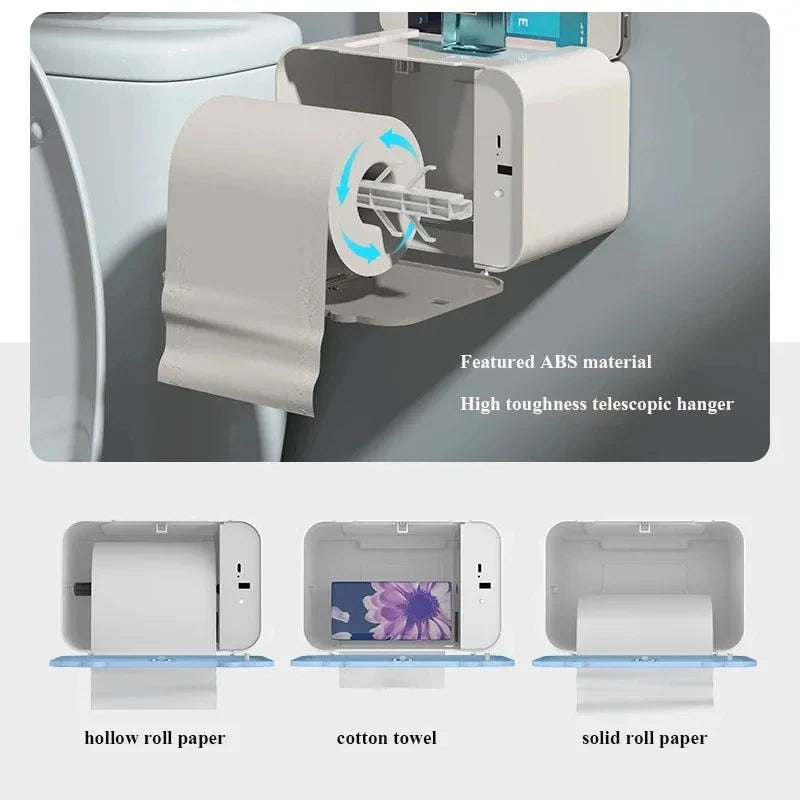 Automatic Induction Toilet Paper Holder – Wall-Mounted WC Paper Dispenser with Shelf for Bathroom