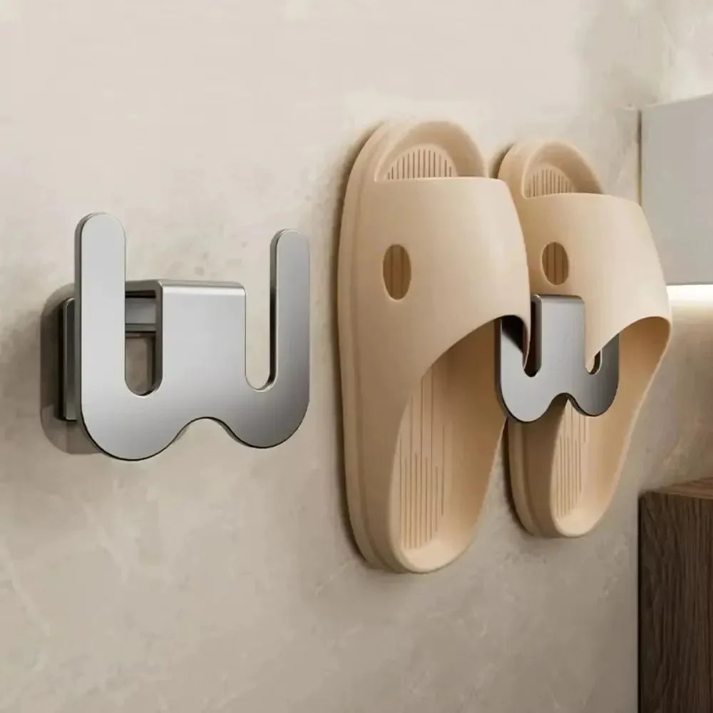 Wall-Mounted Shoe & Slipper Rack – Non-Perforated Bathroom Storage with Back Drainage