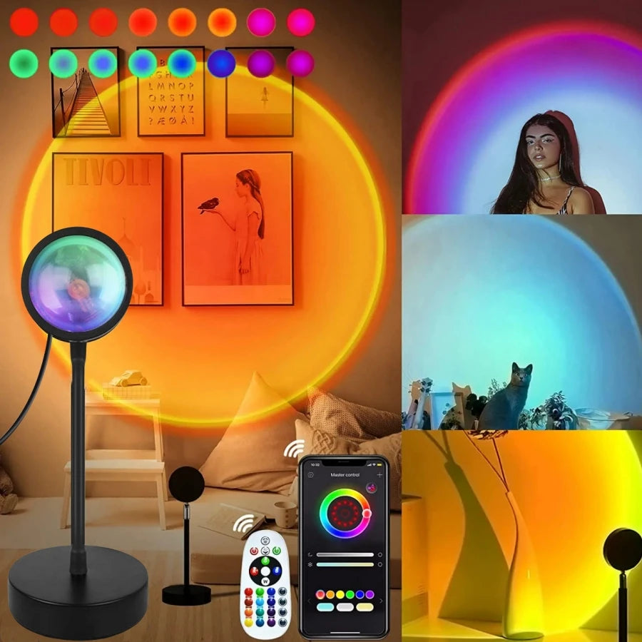 Smart Sunset Projection Lamp – Tuya RGB LED Night Light with App & Remote Control for Room Decor & Photography