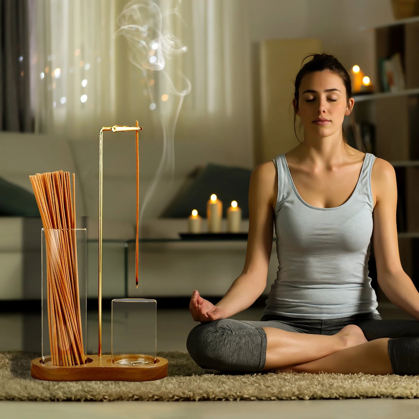 2-in-1 Incense Holder – Anti-Ash Flying Incense Burner with Glass Ash Catcher & Stick Organizer for Meditation & Yoga
