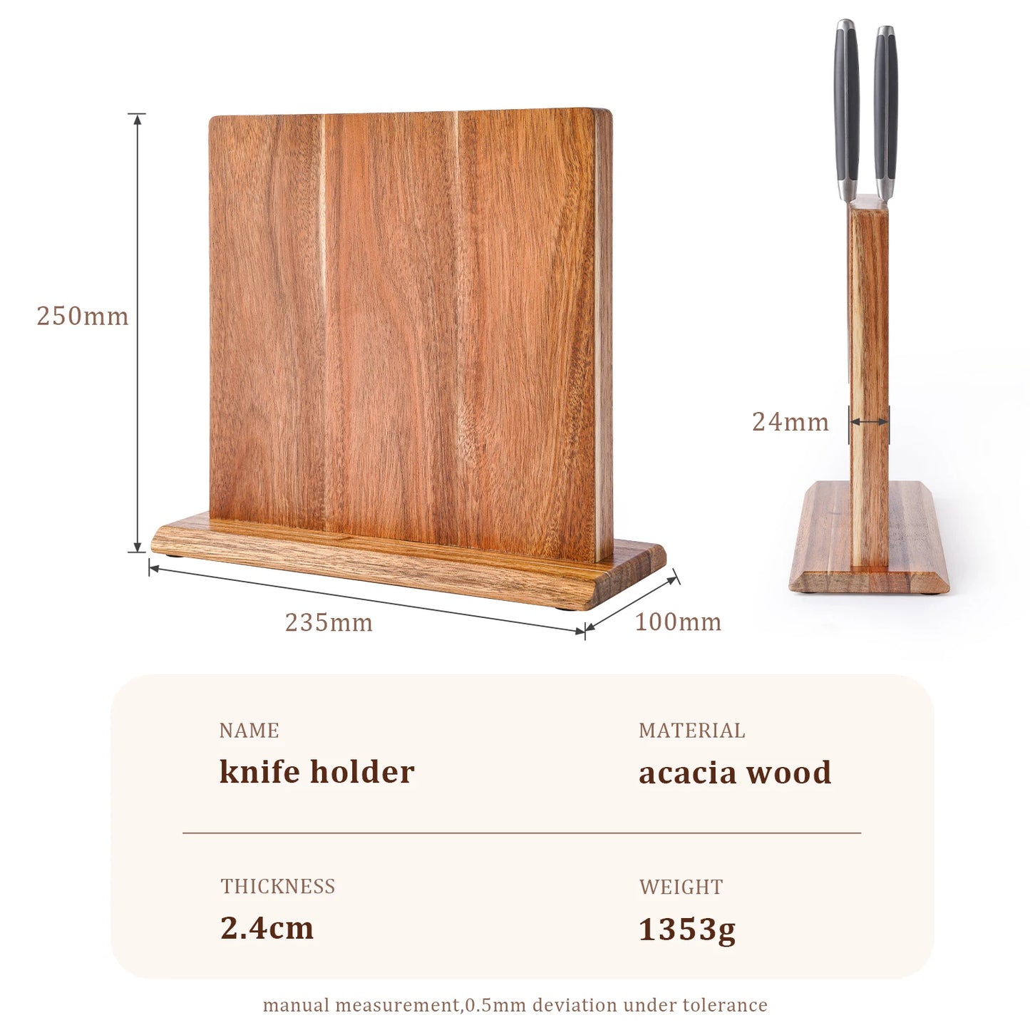 Acacia Wood Magnetic Knife Block – Strong Magnet Knife Holder Stand for Kitchen