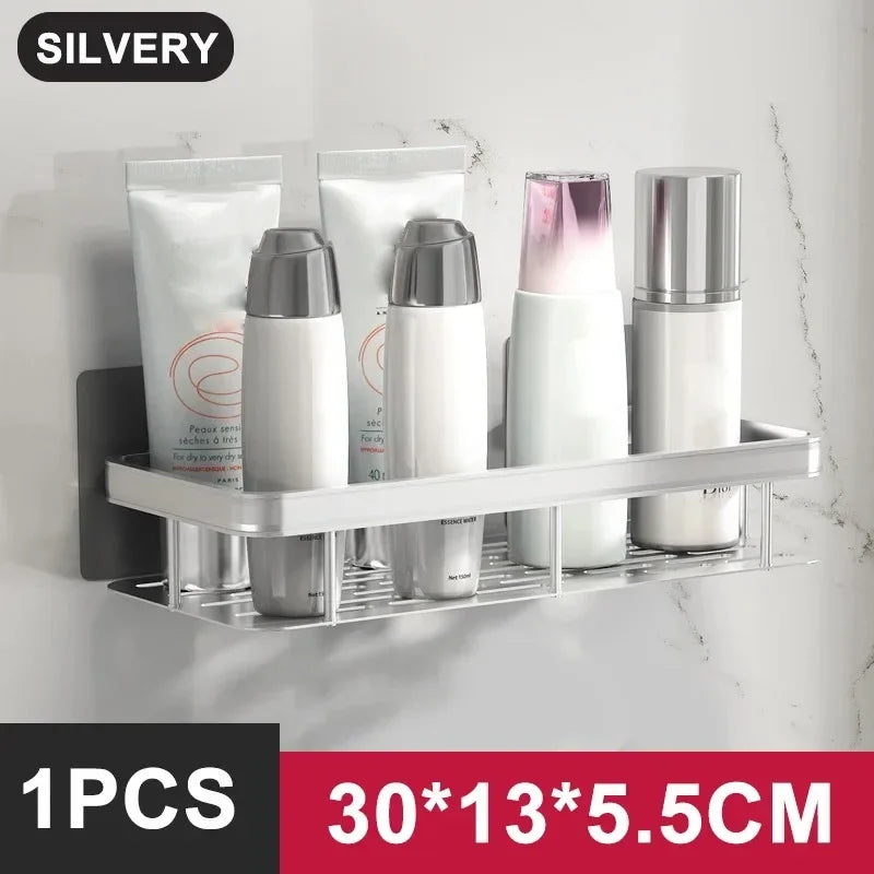 Aluminum Wall-Mounted Bathroom & Kitchen Shelf – No-Drill Shampoo & Shower Storage Rack