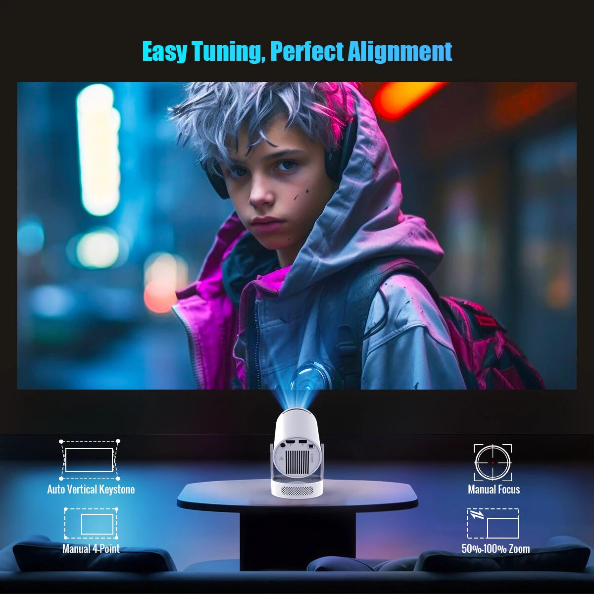 Magcubic HY300 Pro+ Projector – 4K 720P, 5W Speaker, Android 11, 8000 Lumens, WiFi6 & BT5.4 for Home & Outdoor