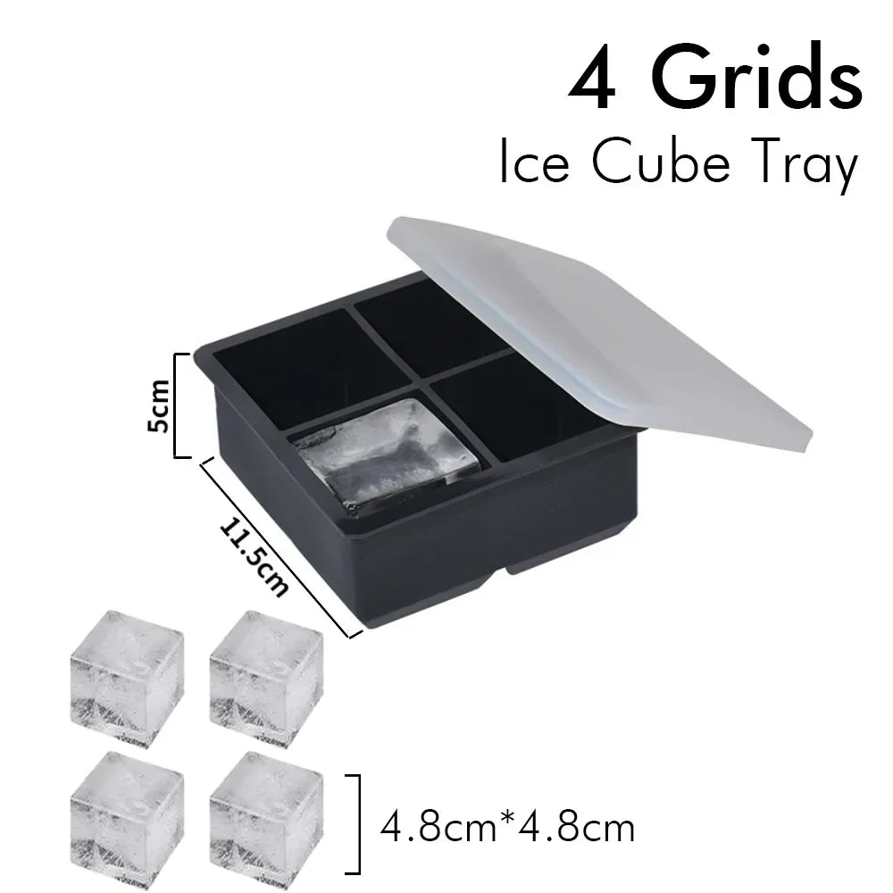 4/6/8 Grid Silicone Ice Cube Molds – Square & Ice Ball Tray with Lid for Whiskey & Drinks