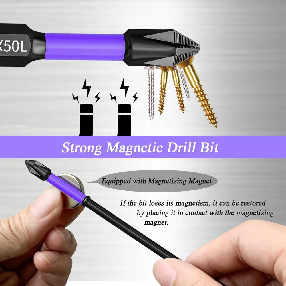 Magnetic Screwdriver Bit Set (6/12 PCS) – Non-Slip Shockproof Phillips & Hex Alloy Steel Bits for Power Tools
