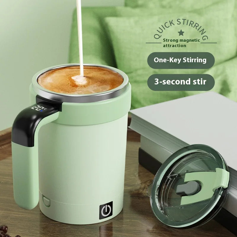 Smart Temperature-Measuring Automatic Stirring Cup – Magnetic Electric Portable Coffee & Milkshake Cup