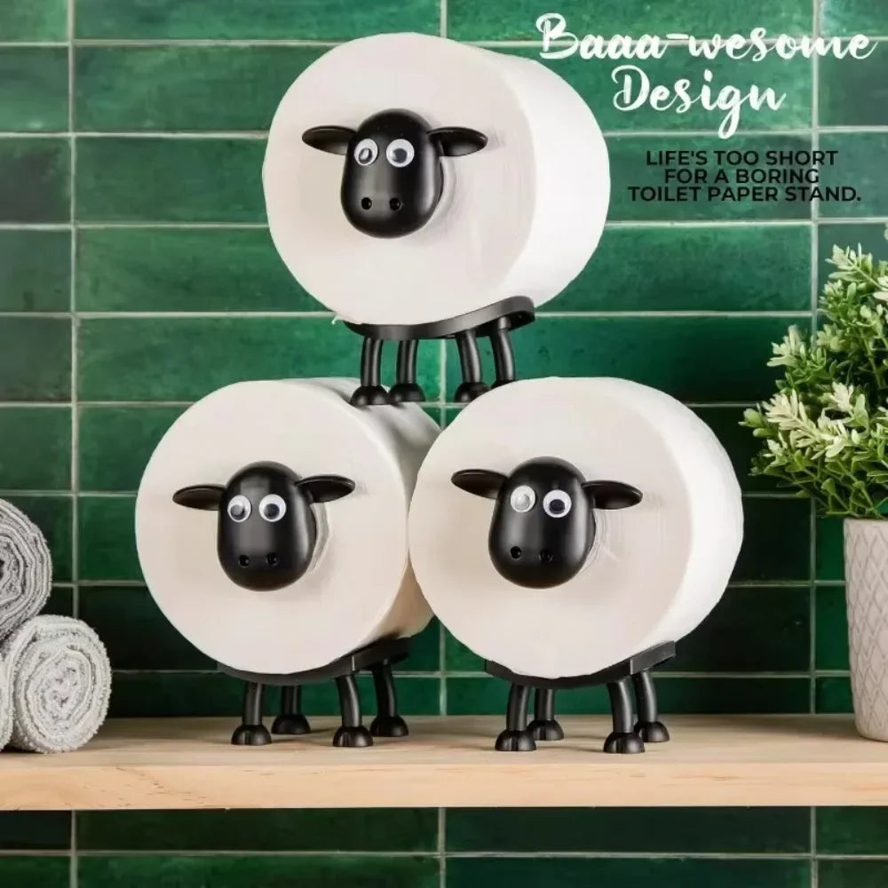 Cute Sheep Toilet Paper Holder Standalone Cartoon Animal Bathroom Decor Non-Slip Base Space-Saving Design Unique Funny Gift Idea
