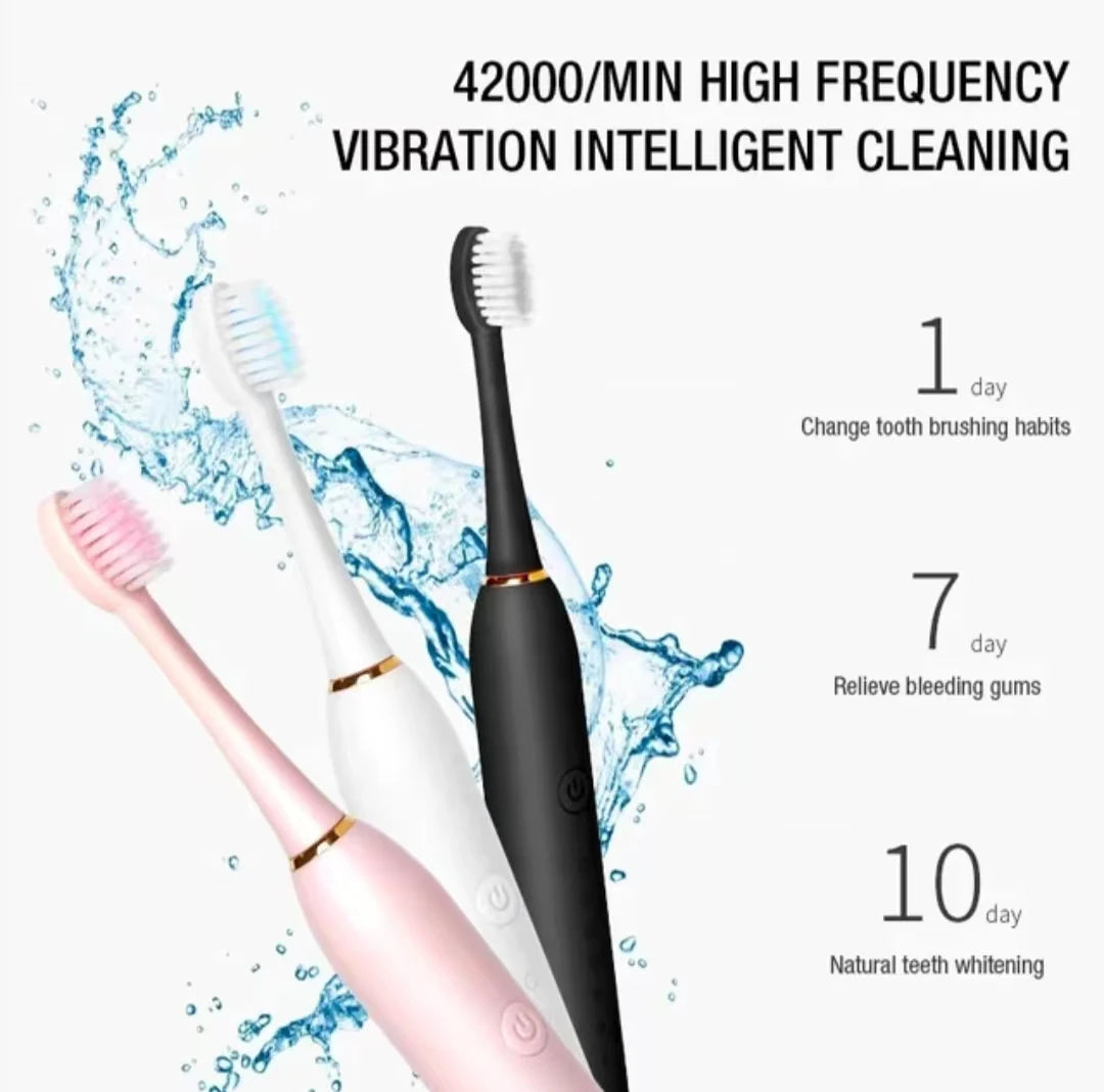 Sonic Electric Toothbrush for Adults – IPX7 Waterproof, USB Rechargeable with DuPont Brush Head & 6 Cleaning Modes