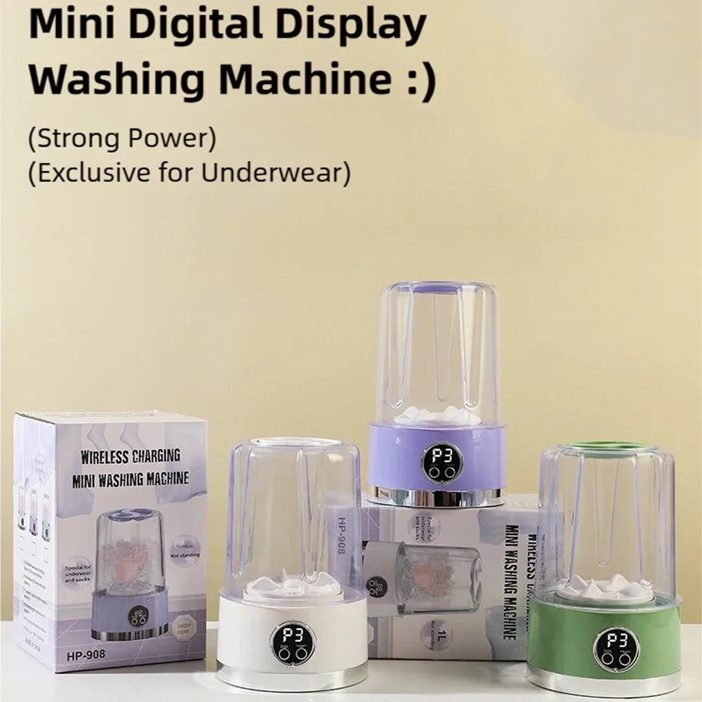 Cordless 1L Mini Portable Washer – USB Rechargeable 3000mAh 2-Speed Travel Laundry Cleaner