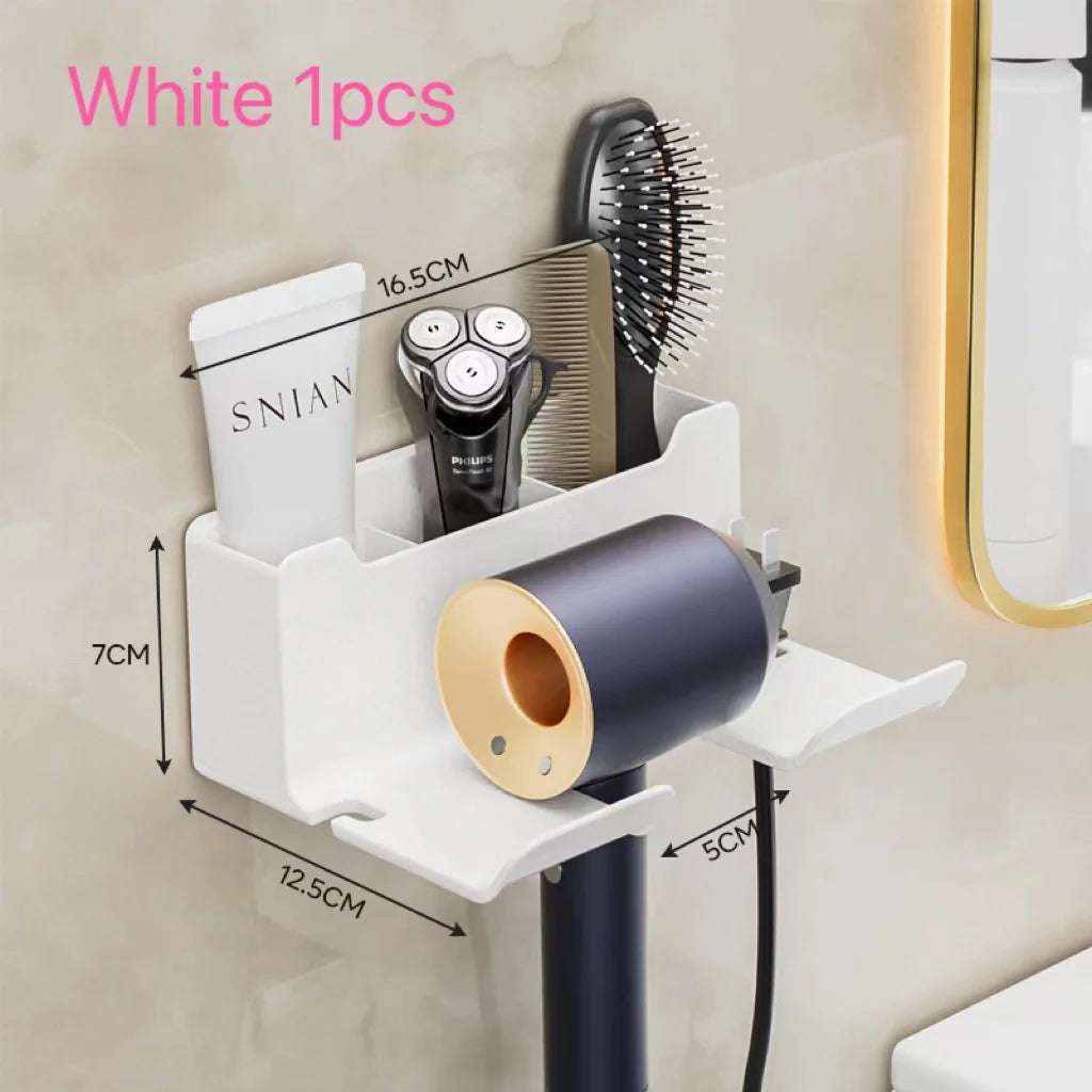 Wall-Mounted Hair Dryer Holder – Multi-Functional Bathroom & Kitchen Storage Rack