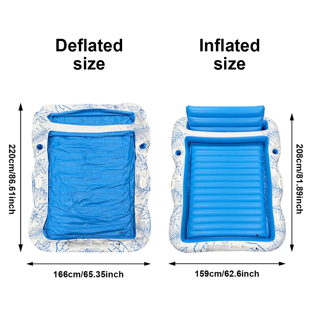 Inflatable Tanning Pool Lounge Chair – Large Floating Raft Mattress with Drink Holder for Swimming & Sunbathing