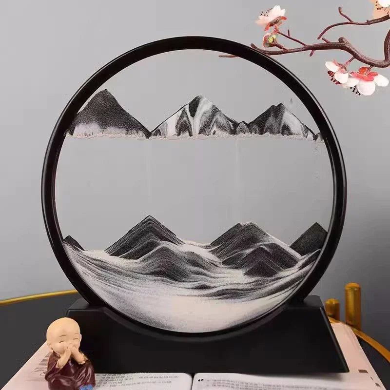 3D Moving Sand Art Picture – Round Glass Deep Sea Sandscape for Home & Office Decor