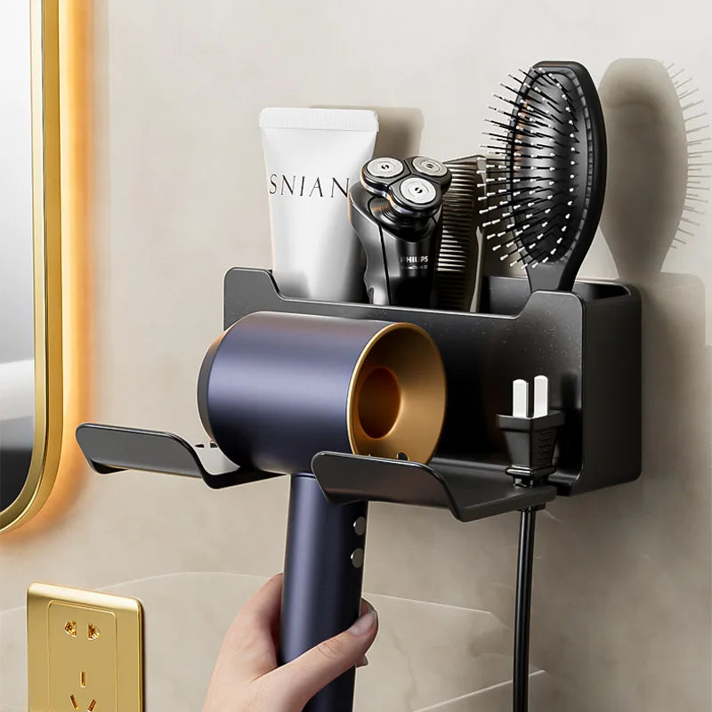 Wall-Mounted Hair Dryer Holder – Multi-Functional Bathroom & Kitchen Storage Rack