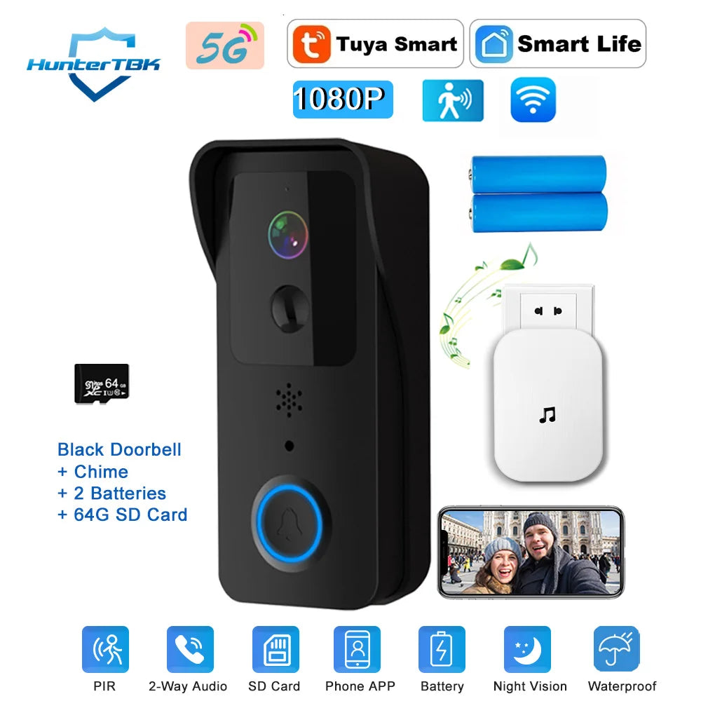 5G/2.4G WiFi Video Doorbell – 1080P Smart Outdoor Wireless Camera with Intercom & Waterproof