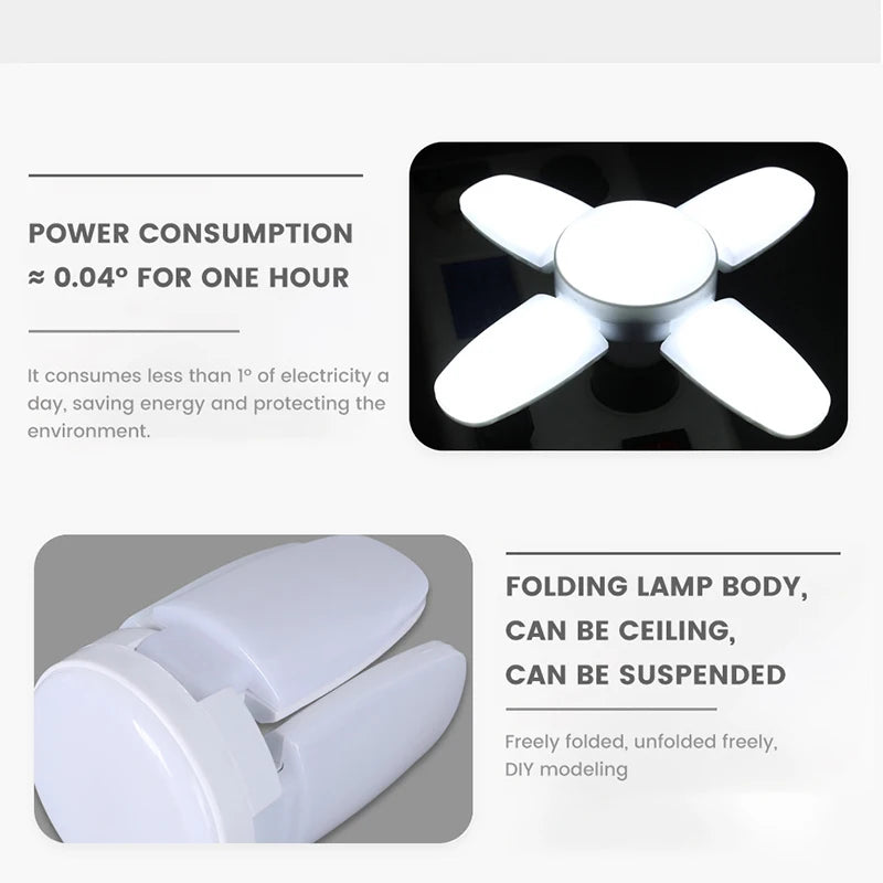 E27 Foldable Fan-Shaped LED Bulb – 28W Deformable Ceiling Light 6500K