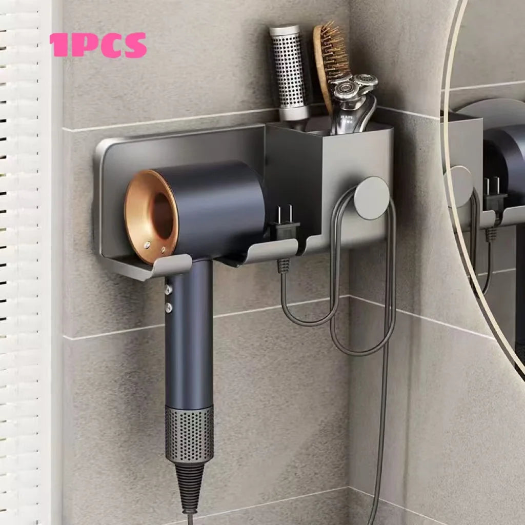 Wall-Mounted Hair Dryer Holder – Multi-Functional Bathroom & Kitchen Storage Rack