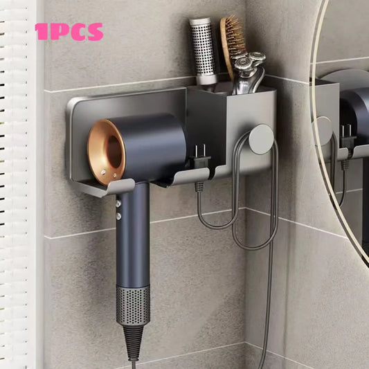 Wall-Mounted Hair Dryer Holder – Multi-Functional Bathroom & Kitchen Storage Rack
