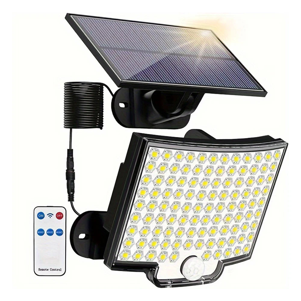 106 LED Solar Motion Light – Outdoor Flood Light with Separate Panel & 3 Modes for Garden, Garage & Street