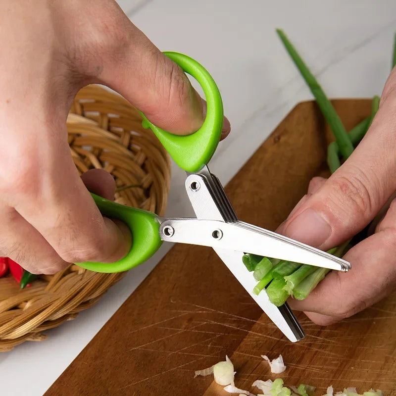 Multi-Functional Stainless Steel Kitchen Scissors – 3/5 Layer Pepper & Vegetable Chopper