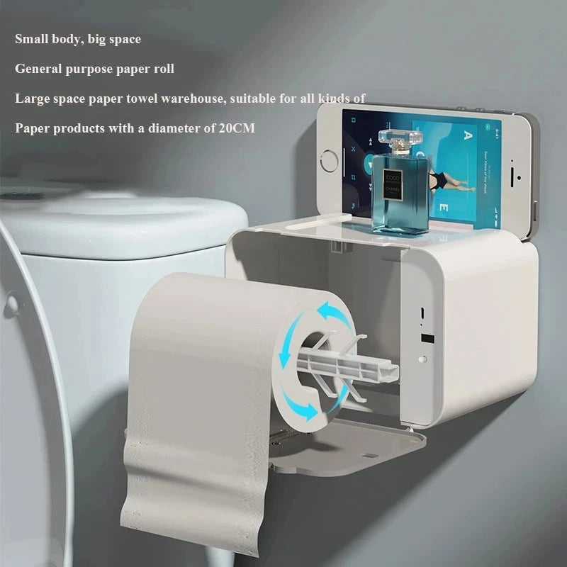 Automatic Induction Toilet Paper Holder – Wall-Mounted WC Paper Dispenser with Shelf for Bathroom