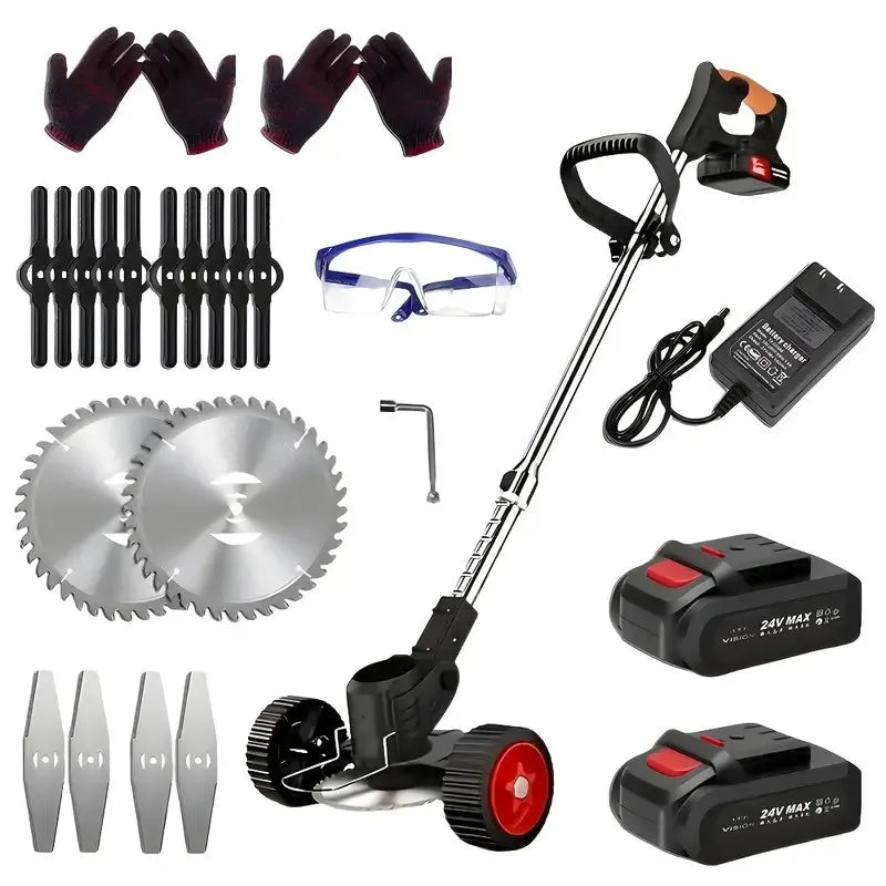 Cordless Lawn Trimmer & Weed Wacker – Grass Edger with 2 Li-Ion Batteries & 3 Cutting Blades