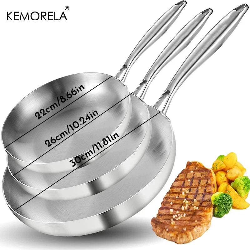 304 Stainless Steel Non-Stick Frying Pan Set (2–3 PCS) – 5-Ply Cooking Wok Pans 22–28cm