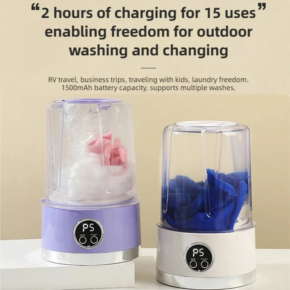 Cordless 1L Mini Portable Washer – USB Rechargeable 3000mAh 2-Speed Travel Laundry Cleaner